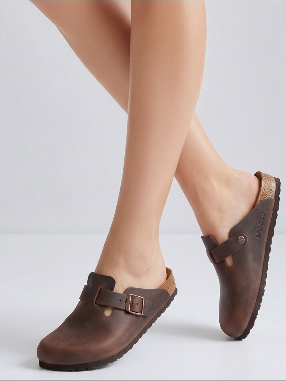 Birkenstock Brown Leather Boston Mule with Buckle (Unisex) - Picture 1 of 15